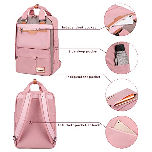 Myhozee Mochila Mujer Hombre, Mochilas Escolares Juveniles Casual Bolsos Mochila Portatil 15.6 Pulgadas con Bolsillo Antirrobo para Viaje Trabajo Instituto- Rose