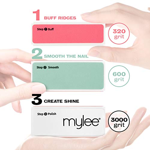 Mylee Taco Pulidor de 3 Pasos – Lima de Tratamiento de 3 Caras (320/600/3000) para Manicura de Salón Profesional Taco Pulidor para Pulir Fácilmente el Gel y Pepara la Uña para el Esmalte