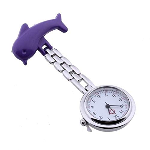N / A Reloj de Bolsillo de la túnica púrpura Dolphin Movimiento de Cuarzo Broche Enfermera para Mujeres Hombres (Color : Purple)