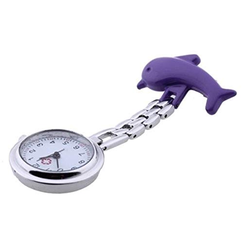 N / A Reloj de Bolsillo de la túnica púrpura Dolphin Movimiento de Cuarzo Broche Enfermera para Mujeres Hombres (Color : Purple)