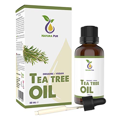 NATURA PUR Aceite Esencial de Arbol de Te 50ml - 100% orgánico y puro para cara y cuerpo - Tea Tree Oil para Tratamientos de Acné y Piel Grasa