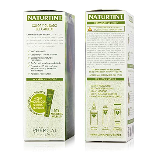 Naturtint Coloración 5M Castaño Claro Caoba, 100% Cobertura de canas y Hidratación, Ingredientes Vegetales y Aceites 100% Biobotánicos, Color Natural y Duradero, Sin Amoniaco, Pack de 3.