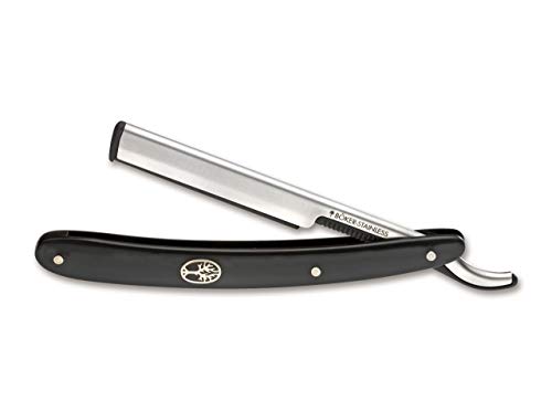 Navaja Afeitar barbero Alemana BÖKER BARBERETTE Black con Hoja de Acero Inoxidable de 7,5 cm y sintético Negro de 16 cm. Fabricada artesanalmente en Sollingen 140901 Profesional Afeitado Barba