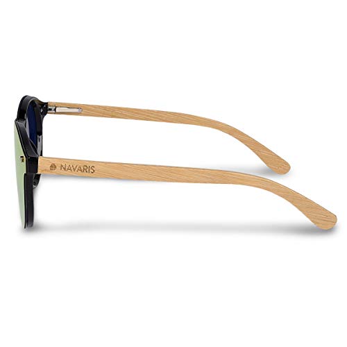 Navaris gafas de sol polarizadas UV400 - Lentes de madera y funda dura - Gafas de sol unisex - Sin montura con patillas marrón y cristal de color