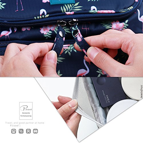 Neceser para Colgar para Mujer Bolsas de Aseo Grande de Viaje Impermeable Organizador Accesorios de Baño con Asas para Negocios Viajes Vacaciones - Flamingo