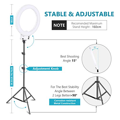 Neewer 18 Pulgadas LED Anillo de Luz Blanco con Kit de Iluminación, 42W 32000-5600K con Filtro Color, Adaptador de Zapata, Soporte para Móvil para Maquillaje, Cámara/Smartphone Disparo Video Youtube