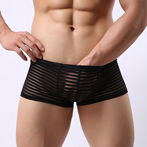 Neiyiku Calzoncillos Bóxer para Hombres con Rayas Transparentes Slip Transpirable Cómodo Ligera Talla 36-38 Negro