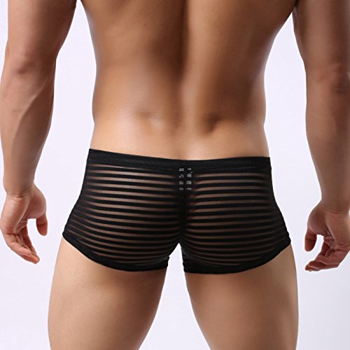 Neiyiku Calzoncillos Bóxer para Hombres con Rayas Transparentes Slip Transpirable Cómodo Ligera Talla 36-38 Negro