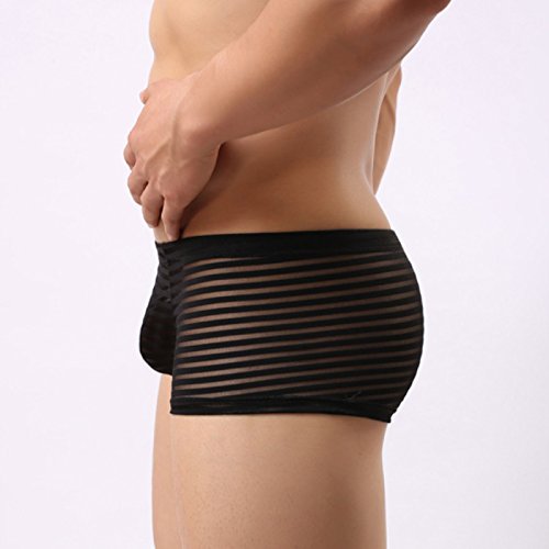 Neiyiku Calzoncillos Bóxer para Hombres con Rayas Transparentes Slip Transpirable Cómodo Ligera Talla 36-38 Negro