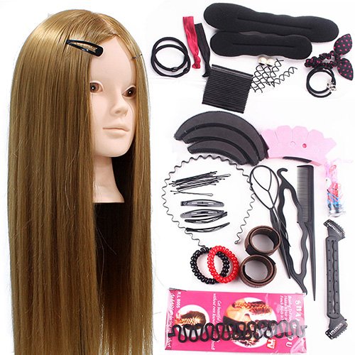 Neverland Cabeza Maniquí 24" 50% Pelo Natural Peluqueria practicas Formación Muñeca de la Cosmetología (con soporte) & DIY accesorios para el cabello #27