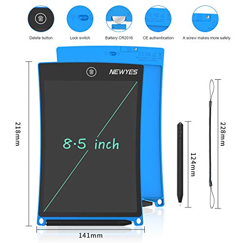 NEWYES 8,5" Tableta de Escritura LCD, Tableta Gráfica, Tableta de Dibujo portátil, Adecuada para el hogar, Escuela u Oficina, con Funda (Azul)