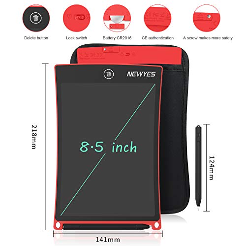 NEWYES 8,5" Tableta de Escritura LCD, Tableta Gráfica, Tableta de Dibujo portátil, Adecuada para el hogar, Escuela u Oficina, con Funda (Rojo)