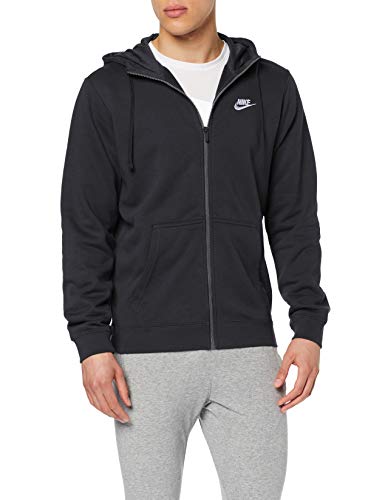 NIKE Club Hoodie Ft Sudadera con Capucha y Cremallera Completa, Hombre, Negro (Black/Black/White), L