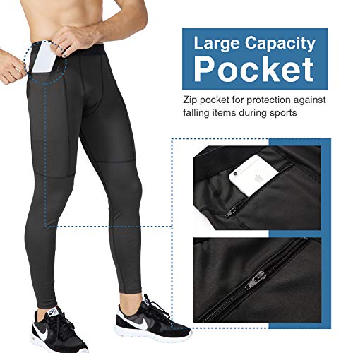 Niksa Mallas Hombre Gym Leggings Deporte Pantalón Largo de Compresión Negro Gris XL