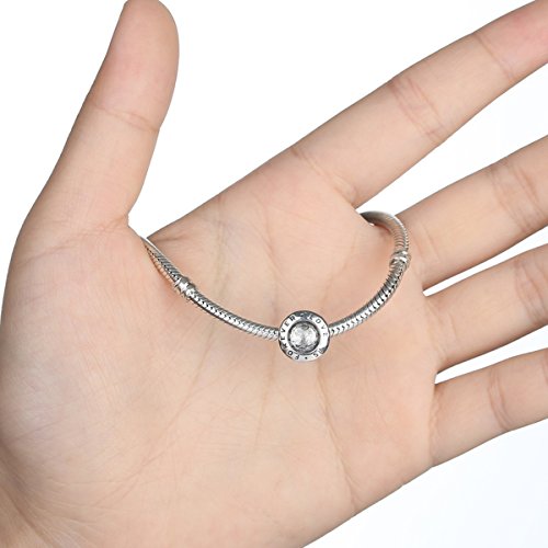 NINGAN Abalorio de Plata de Ley 925 y circonita cúbica Transparente con la inscripción «Family Forever» Compatible con Las Pulseras Europeas y con (Love Forever)