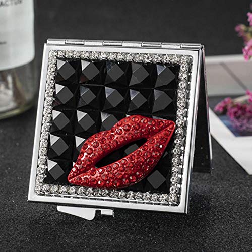 Ningc Mini Bolsillo Espejo de Maquillaje cosmético, 2 Lados Espejo Compacto de Mano Plegable Maquillaje Labio Rojo, Recuerdos de Regalos de Recuerdos de Fiesta al por Mayor, Negro