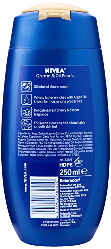 NIVEA Crema de ducha con infusión de aceite, crema y perlas de aceite, aroma a flor de cerezo, para mujeres, paquete de 6 (6 x 250 ml)