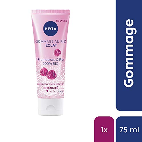 Nivea - Exfoliante de arroz brillo (1 x 75 ml), exfoliante de origen natural enriquecido con semillas de arroz japonica y frambuesas orgánicas, cuidado facial exfoliante para pieles secas y sensibles.