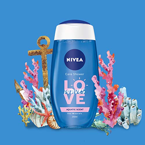 Nivea Love Splash - Gel de ducha (250 ml), gel de ducha refrescante con minerales marinos naturales, pH neutro para la piel con aroma a océano