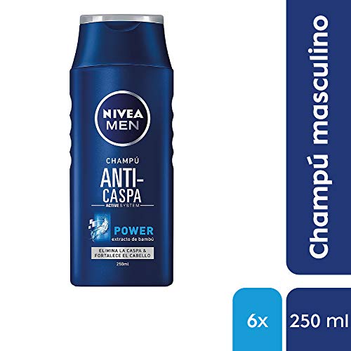 NIVEA MEN Anti-caspa Power Champú anticaspa para cabello normal, fortalecedor con extracto de bambú, para hombres - pack de 6 x 250 ml