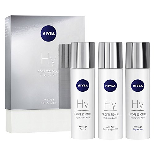 NIVEA PROFESSIONAL Ácido hialurónico, kit en tamaño pequeño, crema de día con protector solar 15, crema de noche y sérum facial antiarrugas, pack de 3 unidades (3 x 10 ml)