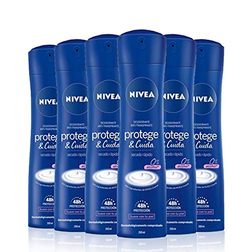NIVEA Protege & Cuida Spray en pack de 6 (6 x 200 ml), desodorante antitranspirante con el aroma de NIVEA Creme, spray desodorante con 0% alcohol