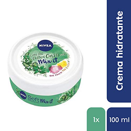 NIVEA Soft Mix It Chilled Oasis (1 x 100 ml), crema hidratante con fragancia de menta y hojas verdes, crema multiusos para el cuidado de la piel de manos, cara y cuerpo