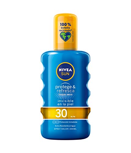 NIVEA SUN Protege & Refresca Spray Solar FP30 (1 x 200 ml), spray con protección UVA/UVB, protección solar alta invisible, refrescante y resistente al agua