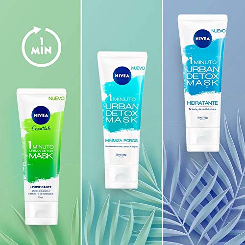 NIVEA Urban Detox Mascarilla Minimiza Poros 1 Minuto en pack de 6 (6 x 75 ml), mascarilla detox de uso rápido, mascarilla de gel para la limpieza facial con efecto calor