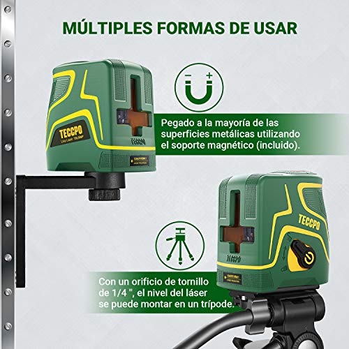 Nivel Láser Verde 30m TECCPO, USB Carga,120°Horizontal y Vertical,Líneas Cruzadas,para Diseño de Interiores,Autonivelación y Función de Pulso,Soporte Magnético,360° Giro,IP54,Bolsa Acolchada -TDLS09P