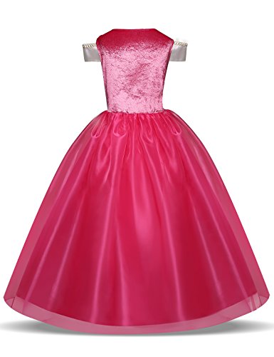 NNJXD Niñita Vestido Largo De Fiesta De Cosplay Disfraz De Carnaval Para Princesa Tamaño(110) 3-4 Años Rosa roja