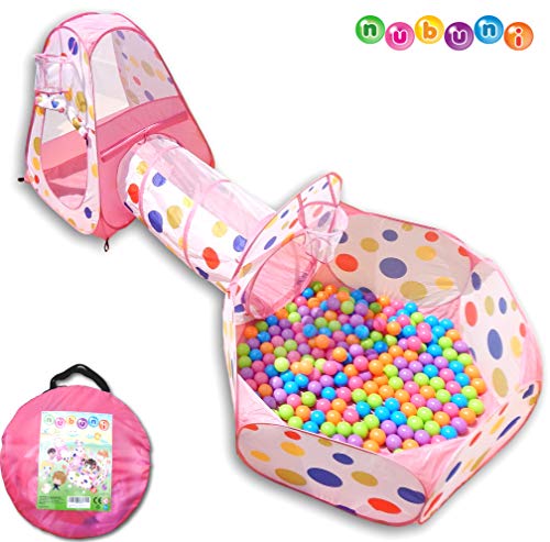 NUBUNI 3 en 1 Tienda Campaña Infantil : Piscina de Bolas + Casita Infantil + Tunel de Juego : Plegable Parque Bebe Bolas Infantil Jardín Exterior Interior Juguetes Niños Niñas Bebes Casitas Tela Tipi