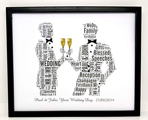 Nueva boda gay masculina personalizada o boda civil, Word Art (B), 8"x10" IMPRESIÓN SOLO se ajustará a cualquier marco de 8"x 10" Hermoso regalo y recuerdo