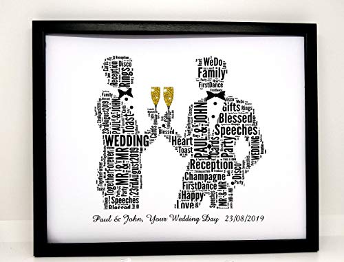 Nueva boda gay masculina personalizada o boda civil, Word Art (B), 8"x10" IMPRESIÓN SOLO se ajustará a cualquier marco de 8"x 10" Hermoso regalo y recuerdo