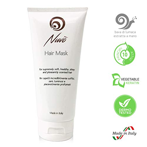 Nuvo' Mascarilla para el pelo enriquecida con queratina vegetal, Baba de caracol, aceite de almendras, aceite de jojoba. tratamiento de reestructuración para cabello. 100% Made in Italy 200ml