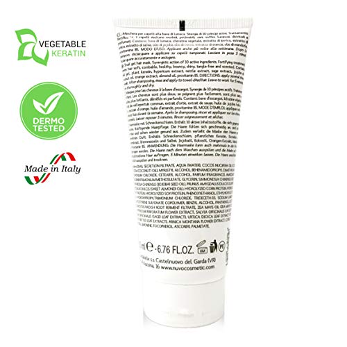 Nuvo' Mascarilla para el pelo enriquecida con queratina vegetal, Baba de caracol, aceite de almendras, aceite de jojoba. tratamiento de reestructuración para cabello. 100% Made in Italy 200ml