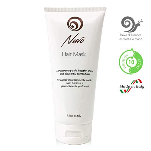 Nuvo' Mascarilla para el pelo enriquecida con queratina vegetal, Baba de caracol, aceite de almendras, aceite de jojoba. tratamiento de reestructuración para cabello. 100% Made in Italy 200ml