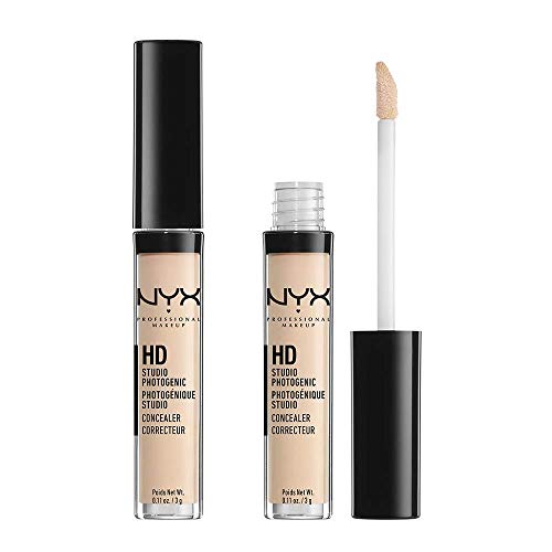 NYX Professional Makeup, Corrector de ojeras HD Photogenic Concealer Wand, Cobertura media-alta, Tono: Porcelain, Pack doble, 3g