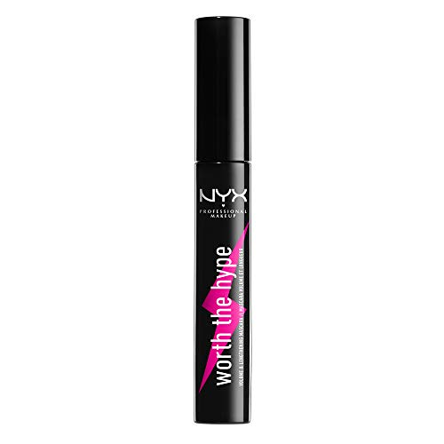 NYX PROFESSIONAL MAKEUP Máscara de pestañas Worth the Hype Mascara, Volumen y longitud, Cepillo de punta cónica llega a todas las pestañas, Aceite de jojoba, Tono: Negro