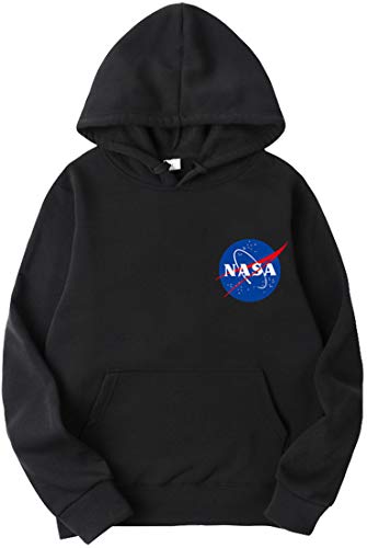 OLIPHEE Sudaderas con Capucha Color Sólido con Logo de NASA para Fanáticos de Aeroespacial para Hombre c/Hei-S