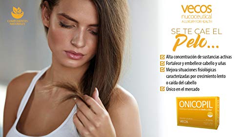 Onicopil Vecos para el fortalecimiento de cabello y uñas - Suplemento con aminoácidos, oligoelementos esenciales y vitaminas del grupo B y vitamina C para mejorar la salud capilar – 60 cápsulas