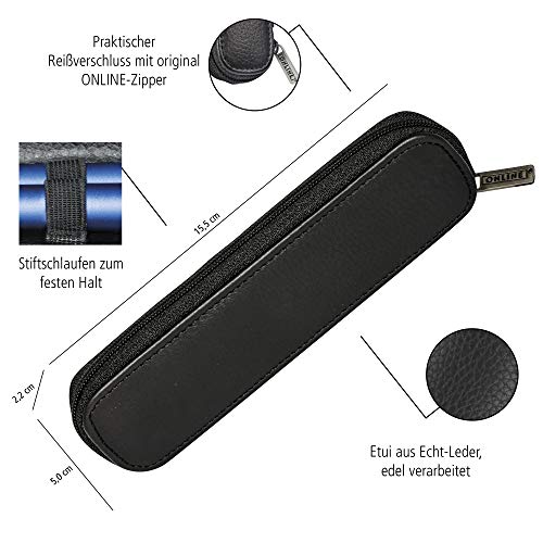 Online 90686 - Funda de piel para 2 bolígrafos, 15.5 x 5 x 2.2 cm, color negro