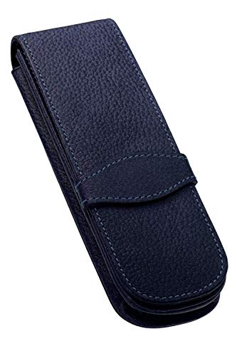 Online - Funda de piel para 2 bolígrafos, color azul