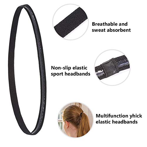 Opopark Diademas Deportivas de 9 Piezas Bandas Elásticas Delgadas para el Cabello Diadema Antideslizante para Trotar Correr Fútbol Entrenamiento Yoga y más(Negro)