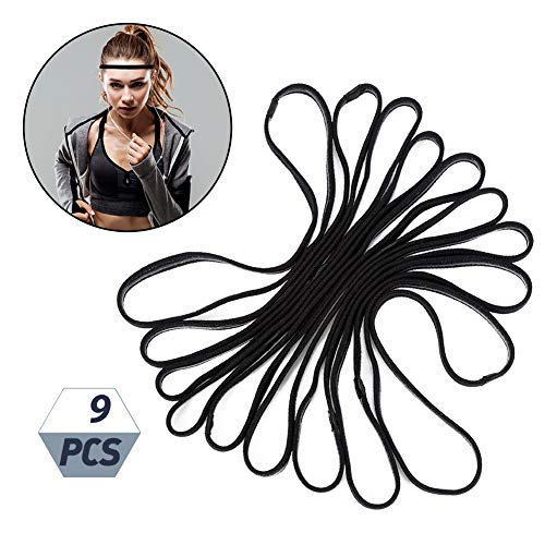 Opopark Diademas Deportivas de 9 Piezas Bandas Elásticas Delgadas para el Cabello Diadema Antideslizante para Trotar Correr Fútbol Entrenamiento Yoga y más(Negro)