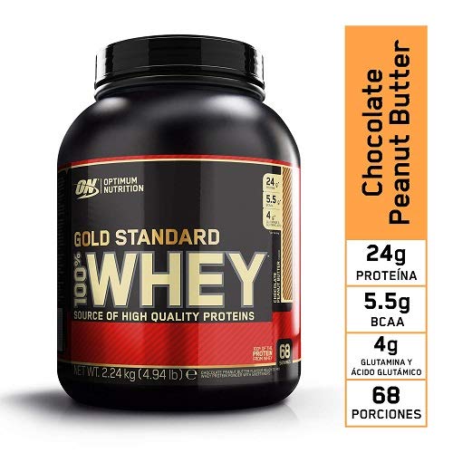 Optimum Nutrition ON Gold Standard 100% Whey Proteína en Polvo Suplementos Deportivos, Glutamina y Aminoacidos, BCAA, Chocolate Mantequilla de Cacahuete, 68 porciones, 2.24 kg, Embalaje puede variar