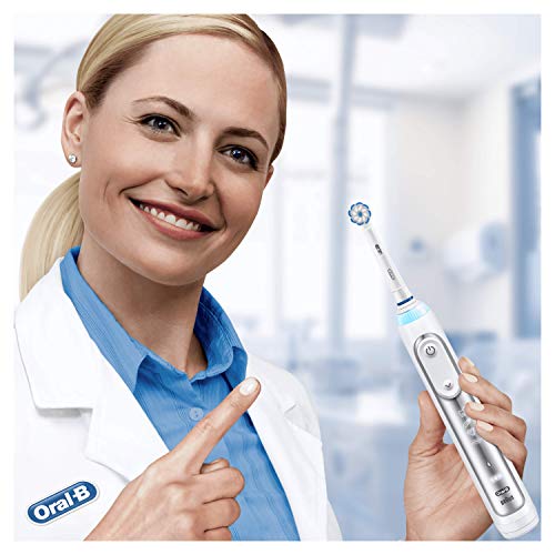 Oral-B Genius 8000N CrossAction Cepillo eléctrico, 1 plata mango conectado, 5 modos blanqueado, sensible, encías, 1 cabezal, funda de viaje Premium