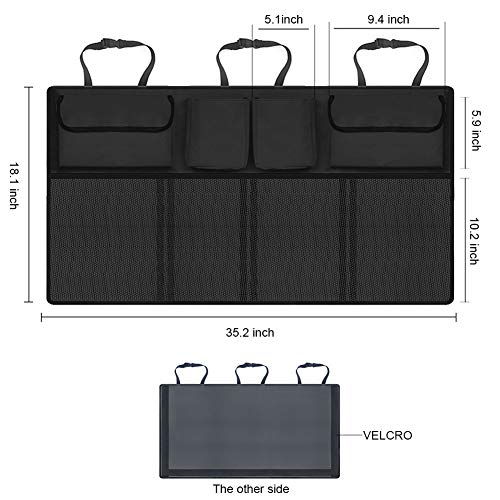 Organizador Maletero Coche, Organizadores para Asientos de coches con 8 Bolsillos para Más Espacio Maletero con Correas Ajustables para Caber Todos los Vehículos, Negro