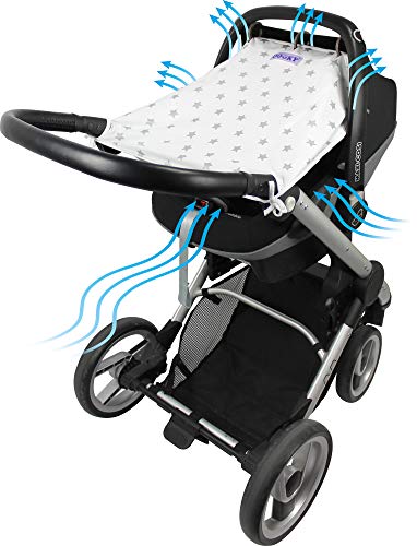 Original Dooky - Parasol para carrito y silla de coche, diseño de estrellas, color blanco y plateado