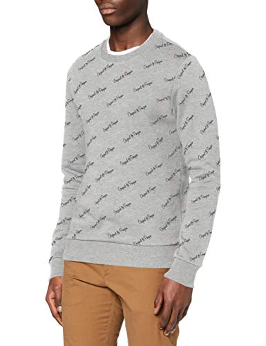 Original Penguin Script Logo Crew suéter, Gris (Rain Heather 080), Large para Hombre